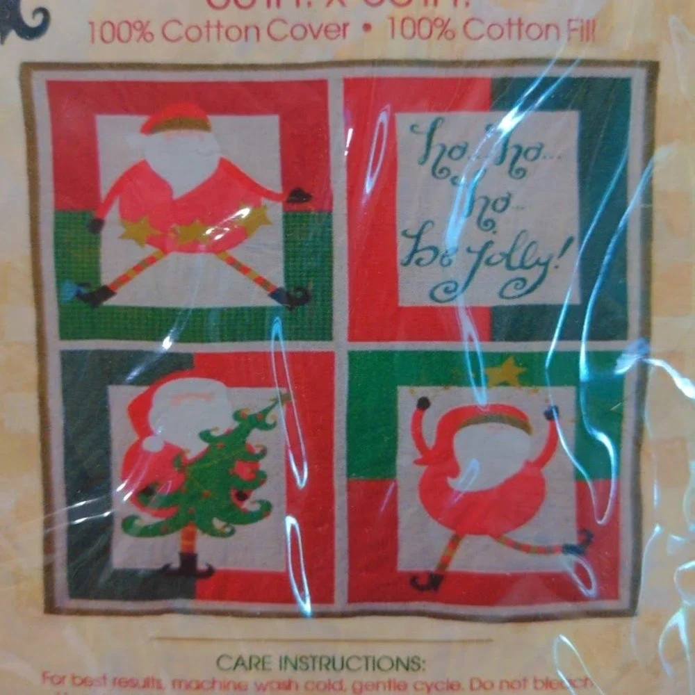 Vtg Brother Sister Design Studio Ho Ho Ho Jolly Christmas Quilt Throw 68x86 New